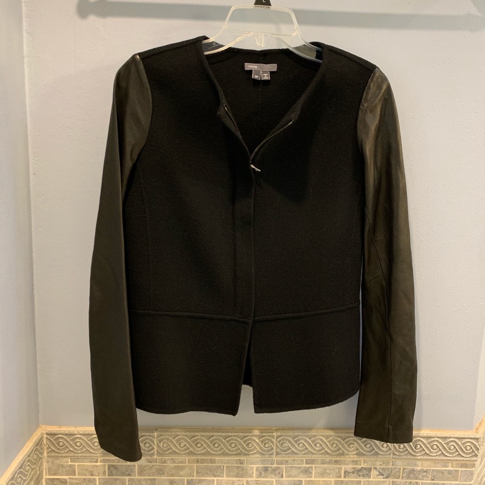 Vince Leather Wool Jacket Black, S EUC